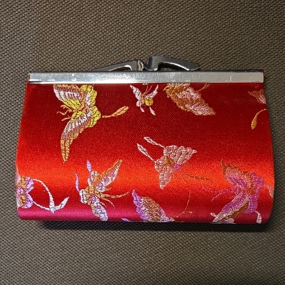 Handbags - Red Satin Butterfly Clasp Mini Clutch Purse